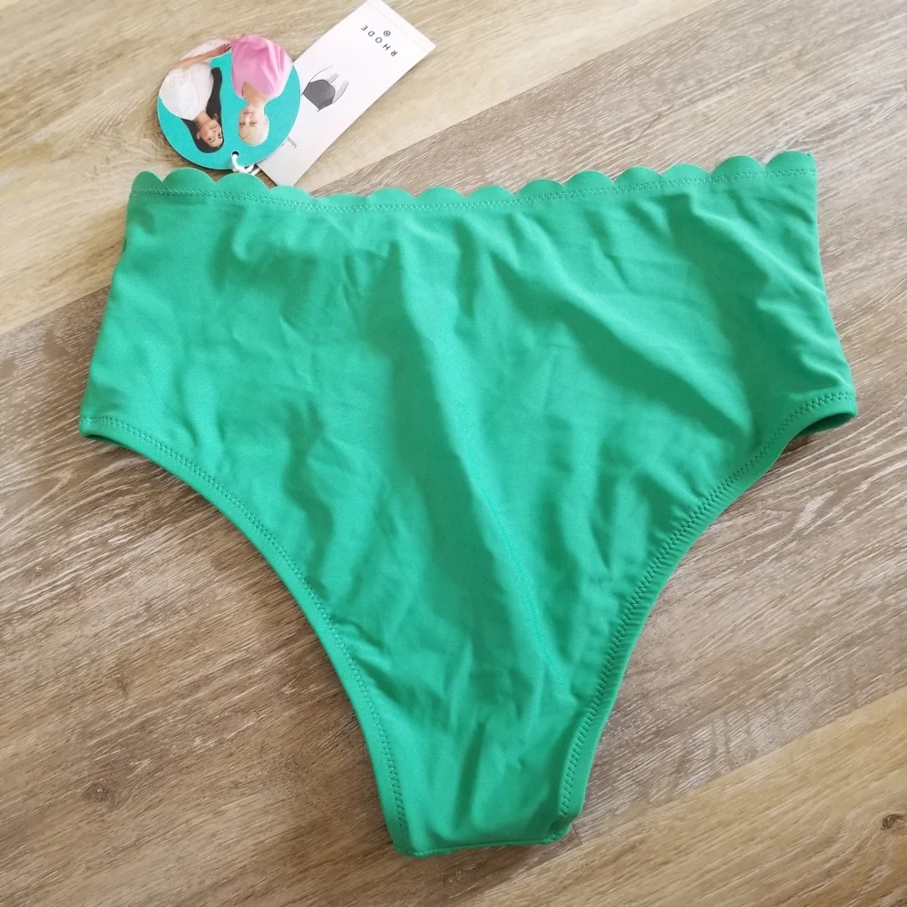 NWT Rhode Green Scallop Edge High Rise Bikini Bottom Size Large